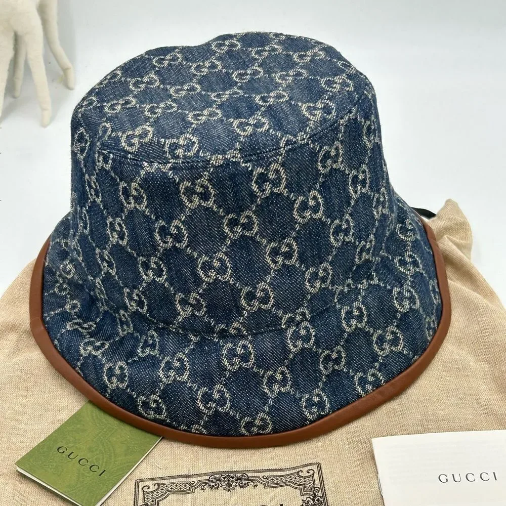 Men’s Gucci blue denim bucket hat size large made in Italy